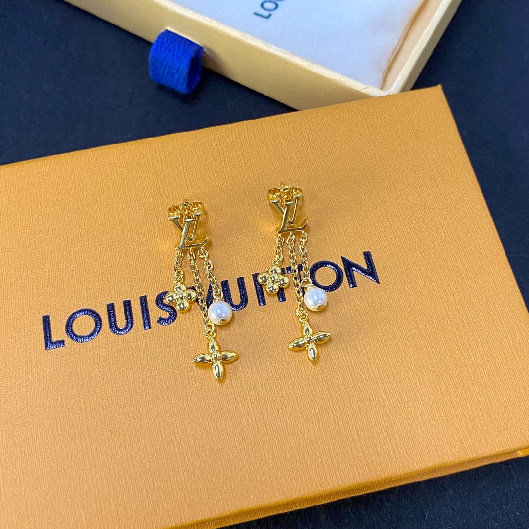 Louis Vuitton Gold Bee and Pearl Dangle Earrings
